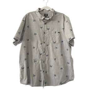 Billabong Casual Palm Trees Woven‎ Shirt Size XXL Hawaiian Button Up Sunday Gray